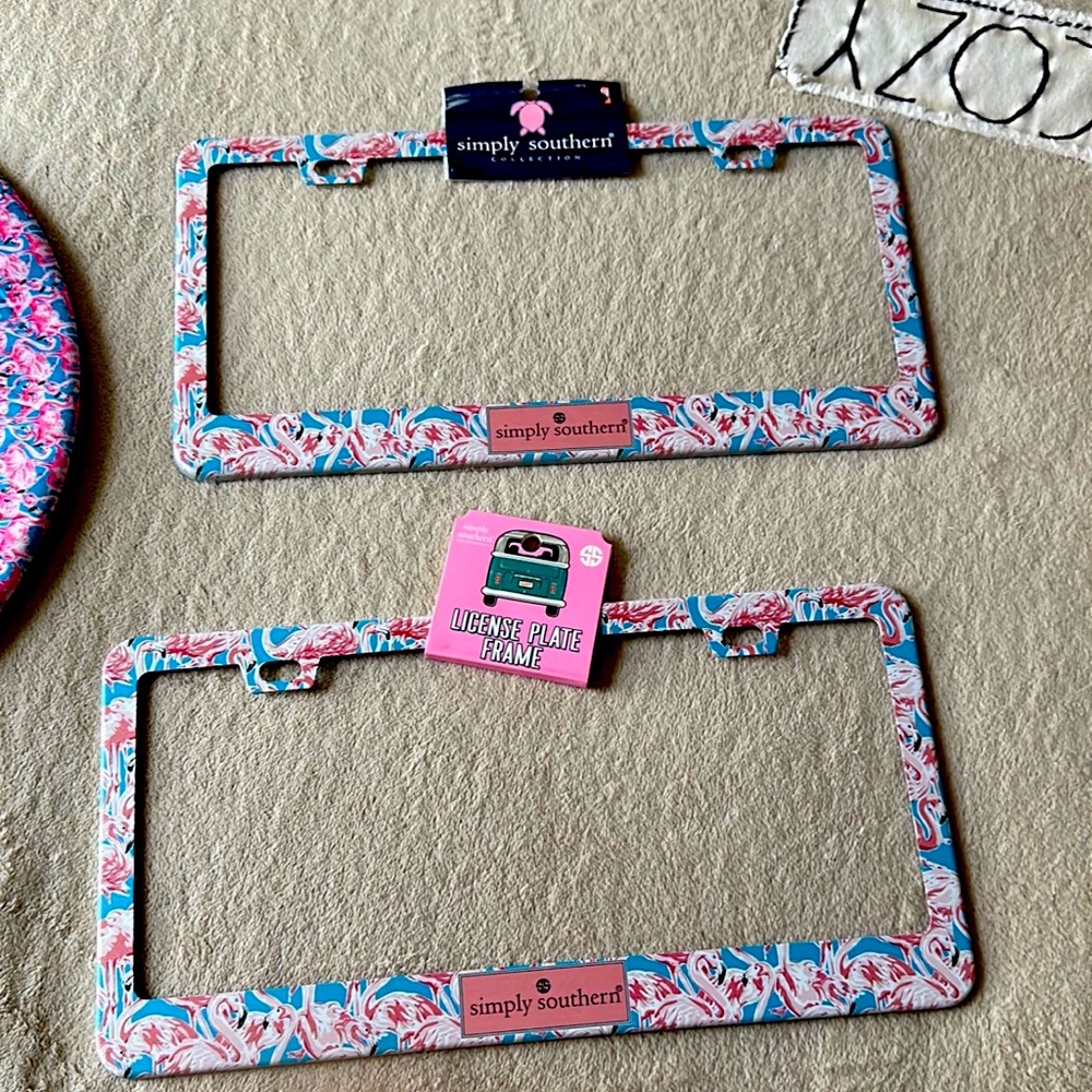 SOLD!! Simply Southern Flamingo Stering Wheel and License Plate Covers